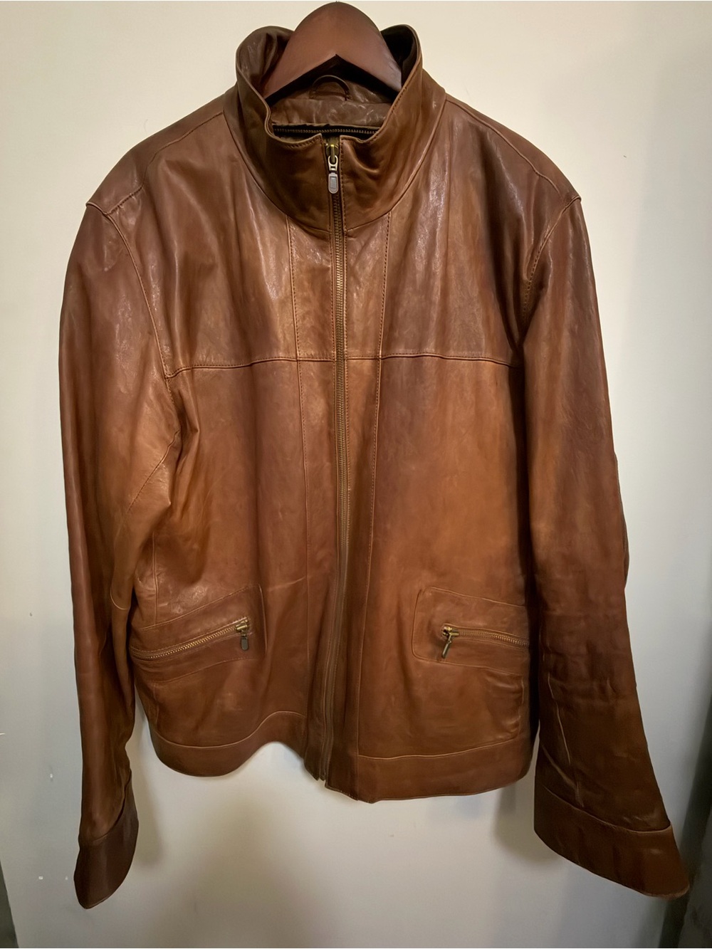 Danier Leather Genuine Men’s Jacket Brown Cognac Zip Front 2XL